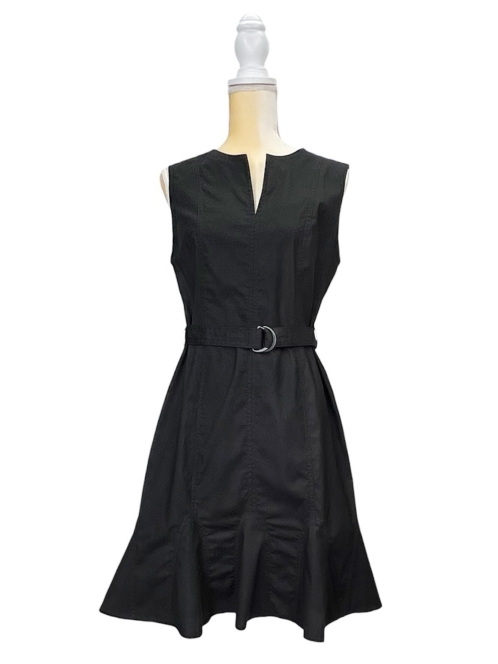 Calvin Klein Belted A-Line Dress Size 8 Black Sleeveless Cotton Blend NWT